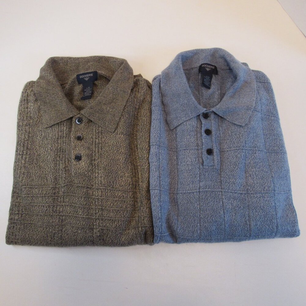 Men's Dockers Bundle 2 Pullover Sweaters Brown/Dark Gray and Blue Size Large